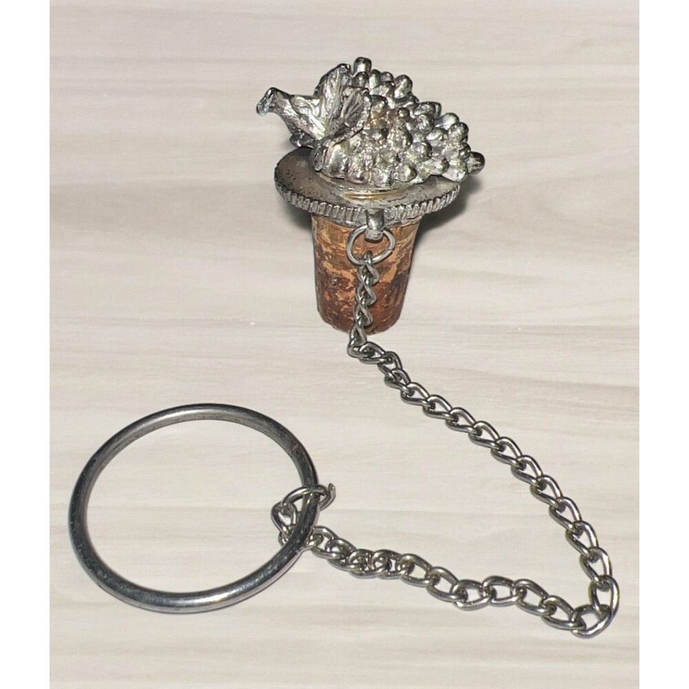 Vintage Pewter Wine Bottle Cork Stopper of Grapes in Basket from Sommelier